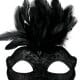 Black Glitter Face Eye Mask with Feathers