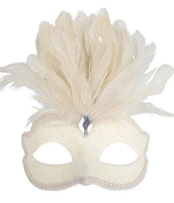Cream Glitter Face Eye Mask with Feathers