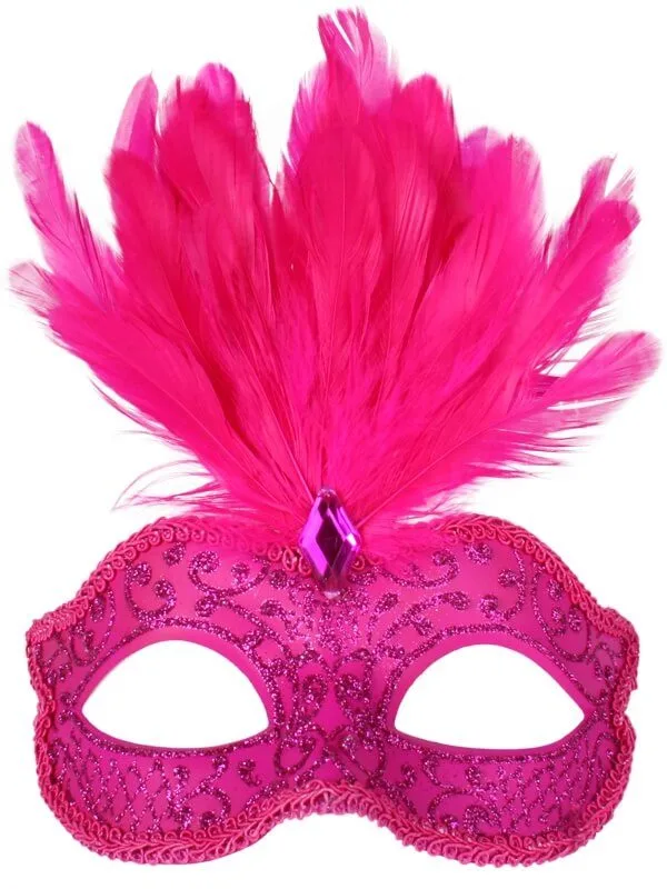 Hot Pink Glitter Face Eye Mask with Feathers