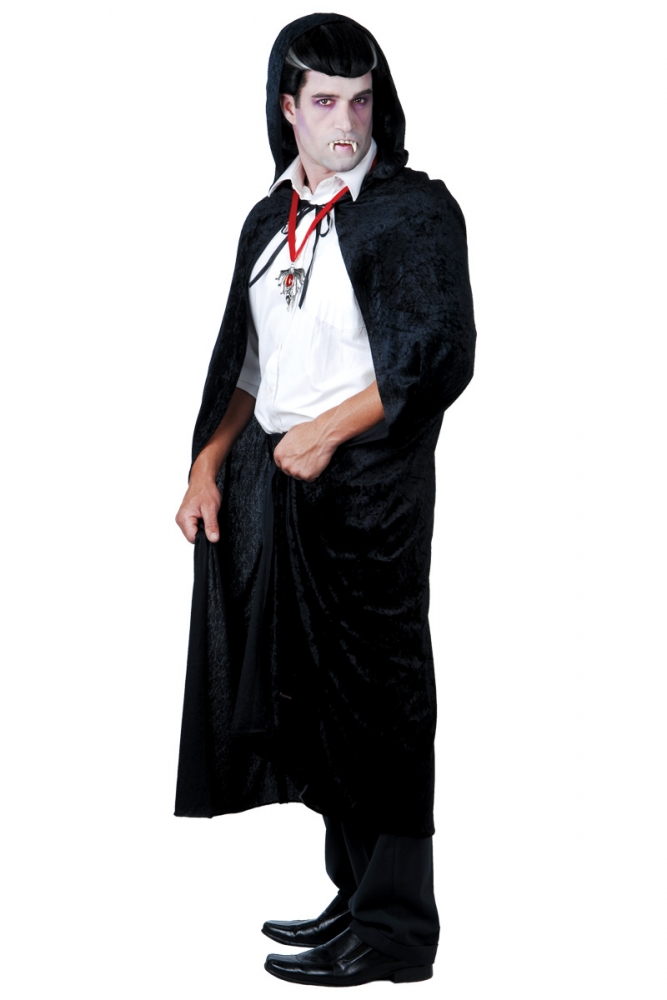 Long Black Velvet Hooded Cape - Abracadabra Fancy Dress