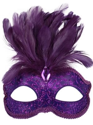 Purple Glitter Face Eye Mask with Feathers