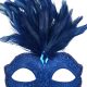 Royal Blue Glitter Face Eye Mask with Feathers