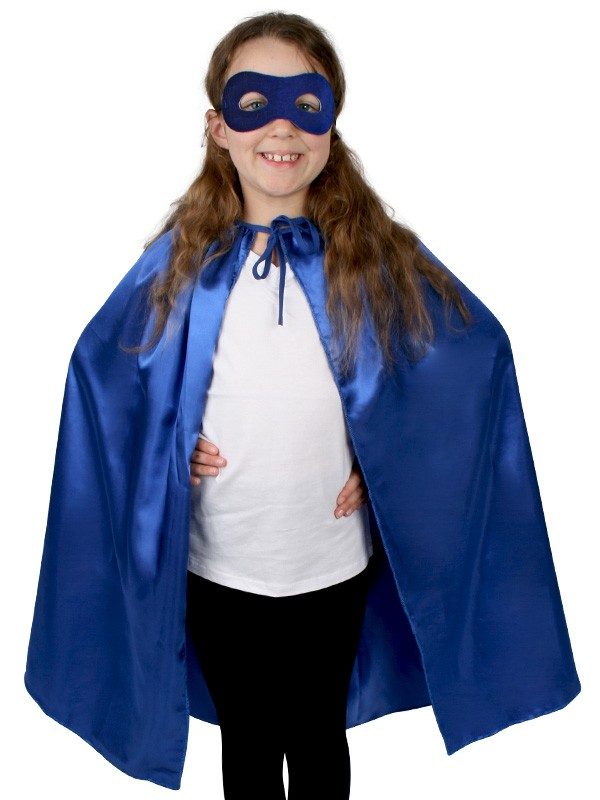 Super Hero Blue Satin Cape with Eye Mask Child