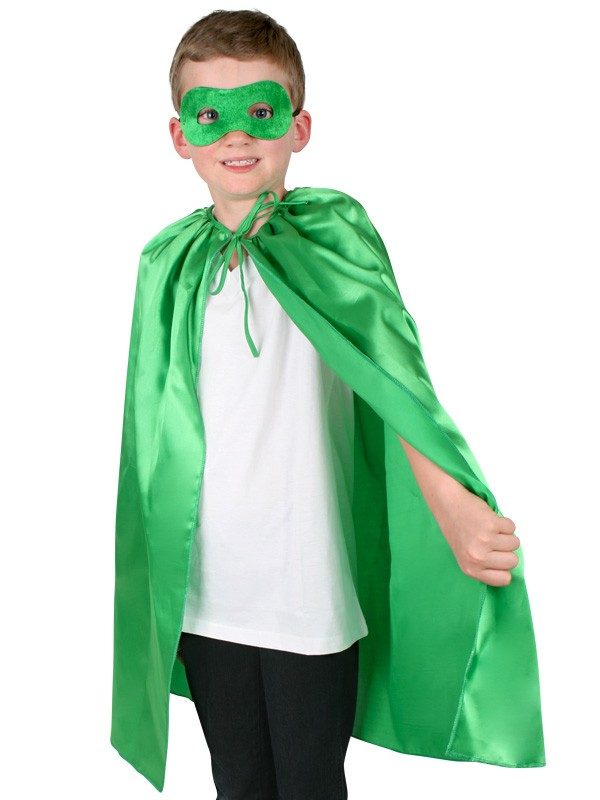 Super Hero Green Satin Cape with Eye Mask Child