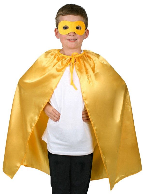 Super Hero Yellow Satin Cape with Eye Mask Child