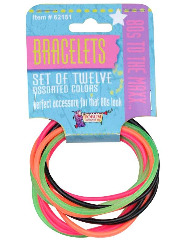 80's Fluro Rubber Bracelets 12 Pack