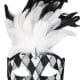 Francesca Eye Mask Black, White and Silver with Feathers