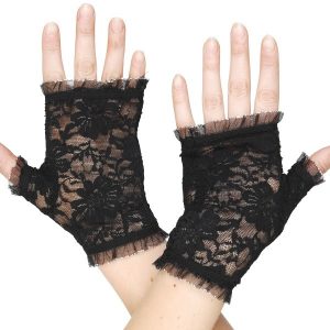 Lace Fingerless Black Gloves