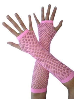 Long Light Pink Fishnet Gloves