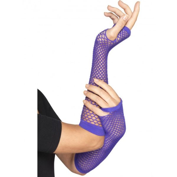 Long Purple Fishnet Gloves