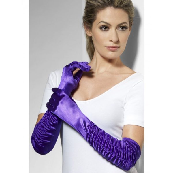Long Purple Satin Gloves