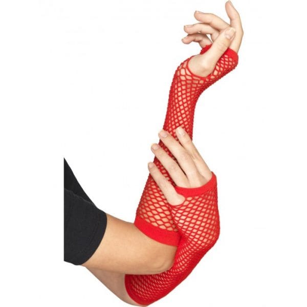 Long Red Fishnet Gloves