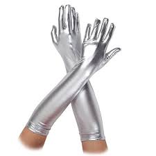 Metallic Long Silver Gloves