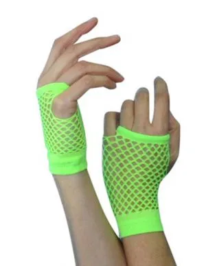 Short Fishnet Neon Green Gloves