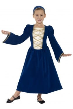 Tudor Medieval Princess Girl Costume, Blue