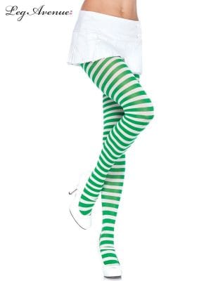 Green and White Striped Tights