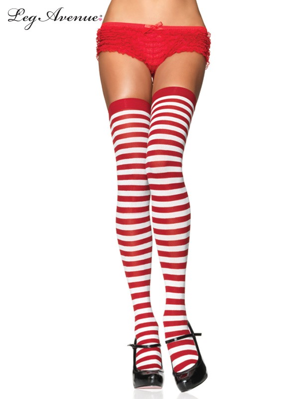 Red And White Striped Thigh High Stocking Abracadabra Fancy Dress