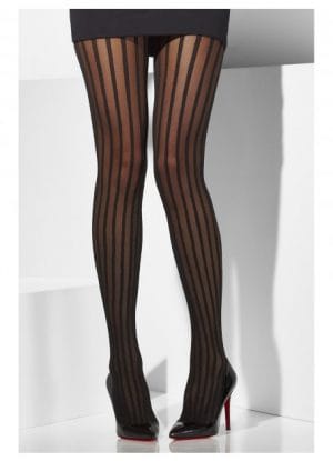 Black Sheer Tights with Vertical Stripes