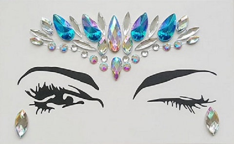 Diamante Rhinestone Face Jewels Glitter Stickers Blue Silver