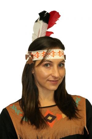 Indian Headband Womens Red and White Feather