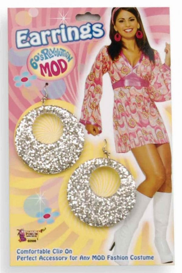 60's Glitter Mod Earrings Silver