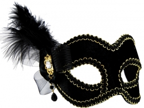 Masquerade Mask Black With Side Feather