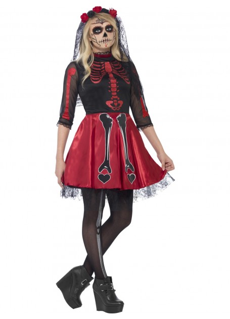 Skull Senorita Girls Fancy Dress Halloween Day of the Dead Skeleton Kids Costume 