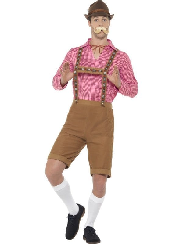 Brown Lederhosen Bavarian Beer Man German Oktoberfest Costume With Red Checked Shirt - image Mr-Bavarian-Costume-600x800 on https://www.abracadabrafancydress.com.au