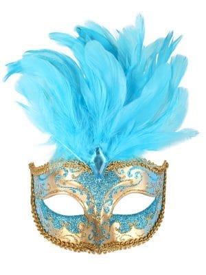 Gold Face Eye Mask Fancy Dress Up Party Venetian Costume Masquerade Ball - image ISABELLA-Aqua-Gold-with-Feathers-Eye-Mask-300x400 on https://www.abracadabrafancydress.com.au