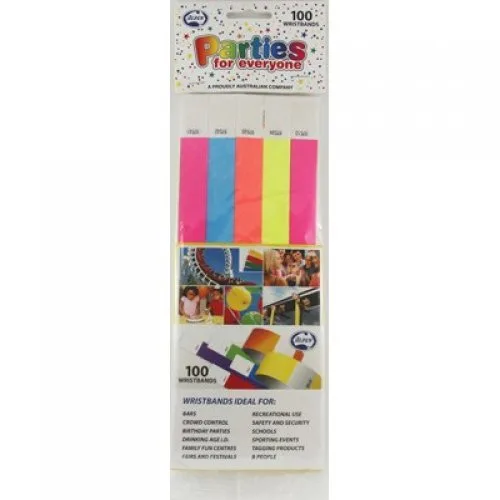 Tyvek Security Wristband Packet of 100 Admission Bands Assorted Colours to choose from - image Assorted-Colours-Tyvek-Wristband-P100 on https://www.abracadabrafancydress.com.au