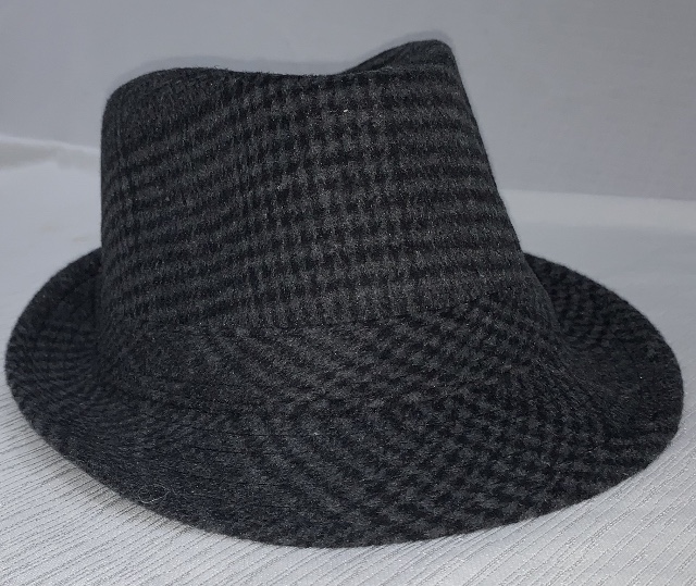 Dark Grey and Black Chequered Trilby Gangster Hat - Abracadabra Fancy Dress