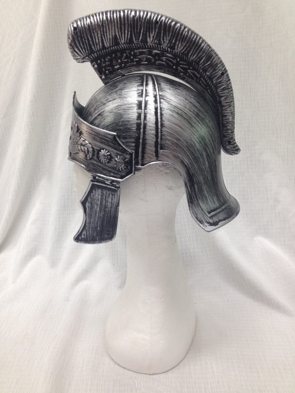Silver Roman Gladiator Greek Soldier Warrior Helmet Soldier Centurion Armour Plastic Party Hat - image sr-600x800 on https://www.abracadabrafancydress.com.au