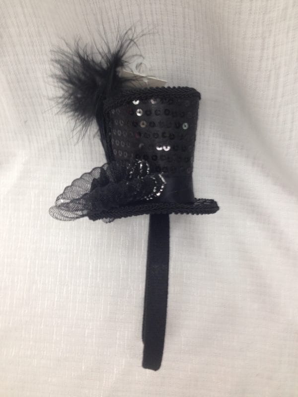 Mini Top Hat Black on Headband Sequin With Feather Burlesque Hen Night Party - image tb4-600x800 on https://www.abracadabrafancydress.com.au