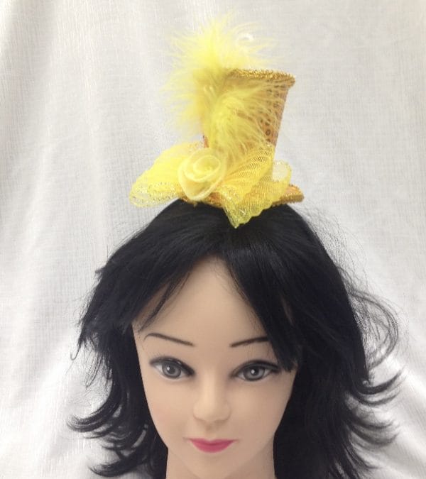 Mini Top Hat Yellow Gold on Headband Sequin With Feather Burlesque Hen Night Party - image ty1-600x675 on https://www.abracadabrafancydress.com.au