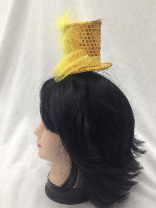 Mini Top Hat Yellow Gold on Headband Sequin With Feather Burlesque Hen Night Party - image ty3 on https://www.abracadabrafancydress.com.au