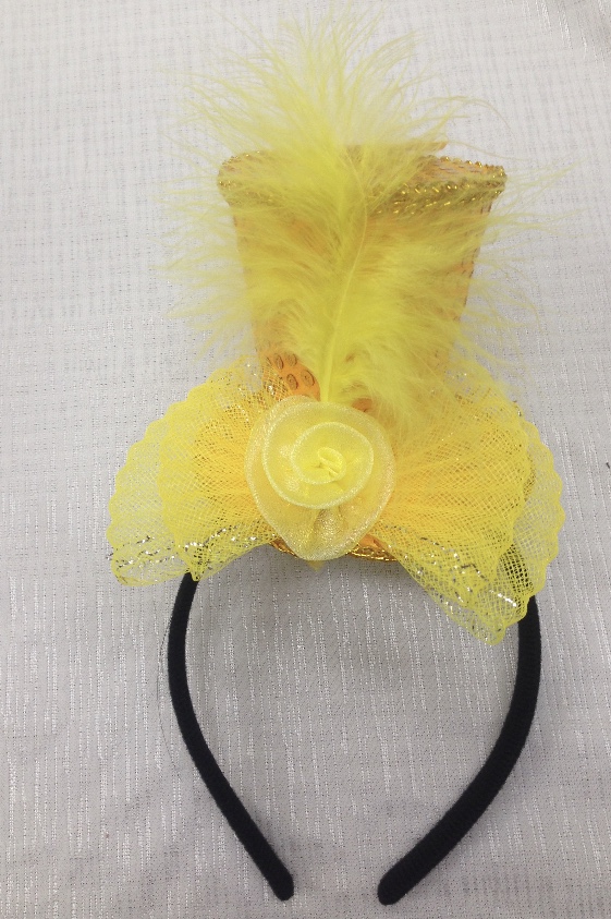 Mini Top Hat Yellow Gold on Headband Sequin With Feather Burlesque Hen Night Party - image ty5 on https://www.abracadabrafancydress.com.au