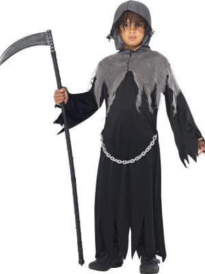 Child Grim Reaper Costume Robe Scream Death Chain Belt Halloween Fancy Dress Up