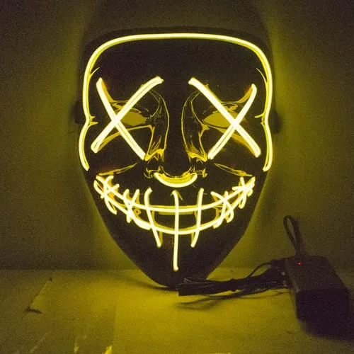 Yellow LED Purge Halloween Costume Mask Glow in Dark Light Up Scary Rave Festival