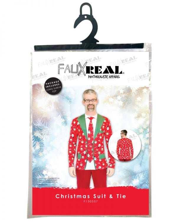Christmas Suit & Tie Top Ugly Xmas Holiday T-Shirt Santa Costume Mens Funny