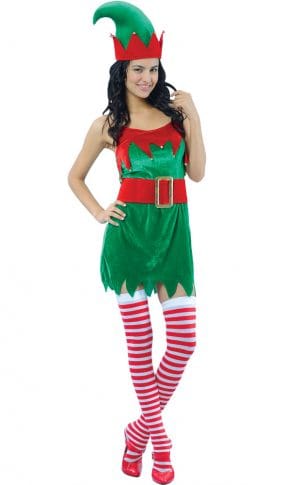 Santa's Helper Christmas Elf Santa Women's Cute Xmas Dress Up Costume Dress Hat