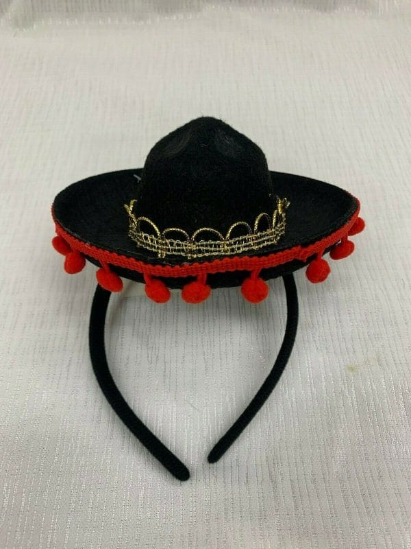 Mini Mexican Sombrero Hat on Headband Black Fancy Dress Fiesta Costume Spanish