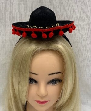 Mini Mexican Sombrero Hat on Headband Black Fancy Dress Fiesta Costume Spanish