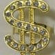 Gold Dollar Sign Ring Rhinestone Bling Rapper Pimp Gangster
