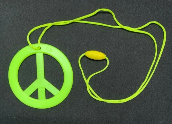 Yellow Hippie Peace Sign Pendant Necklace Hippy 60's Costume Jewellery Dress Up