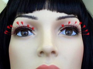 Eyelashes - Feather Tip Red Black Mardi Gras