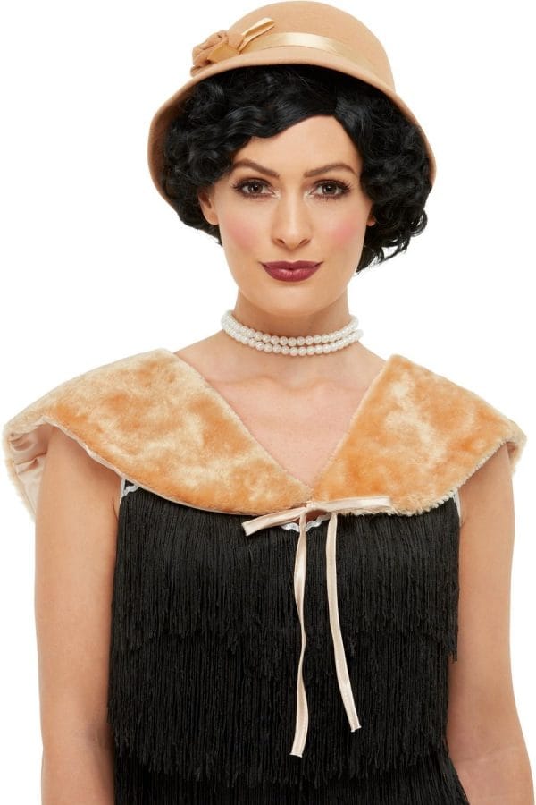 1920s Instant Kit Felt Hat Cloche and Faux Fur Stole Ladies Flapper Gatsby Retro