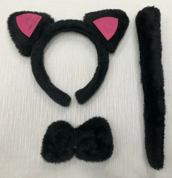 Cat Set Tail Ears & Bow Tie Animal Kit Bookweek Adult Kids Costume Dress Up