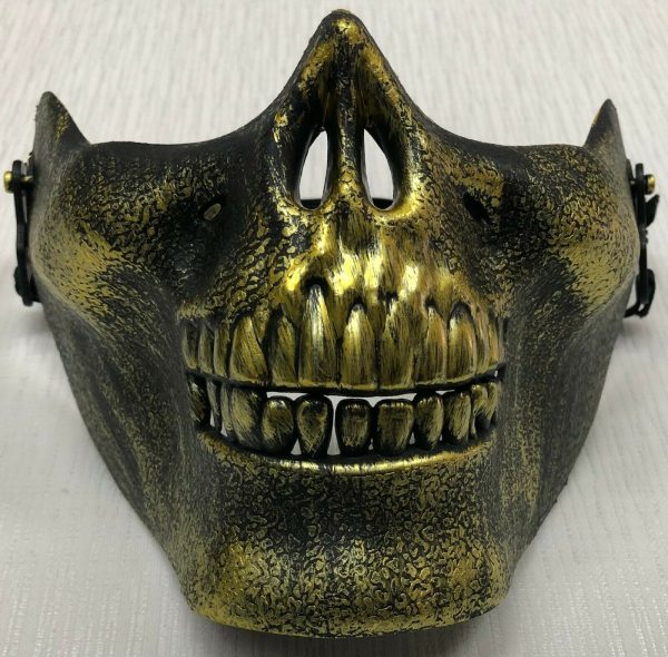 Black with Gold Half Face Skull Mask Skeleton Jaw Masquerade Mouth