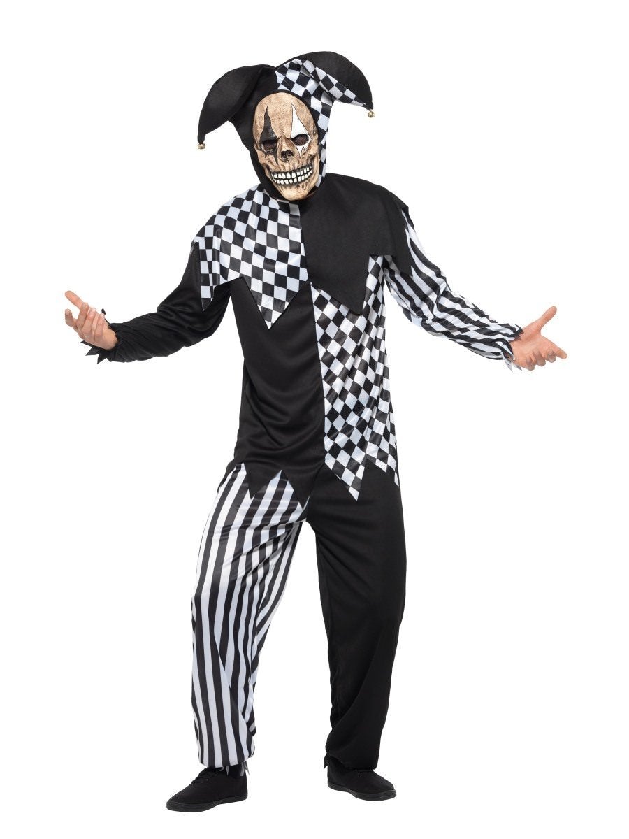 Evil Court Jester Costume Black White Halloween Circus Horror ...