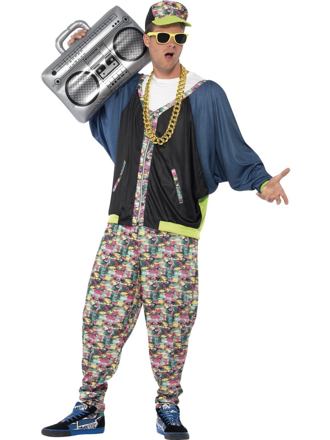 Mens 80s Hip Hop Costume Retro Rapper Tracksuit Shell Suit Fancy Dress ...